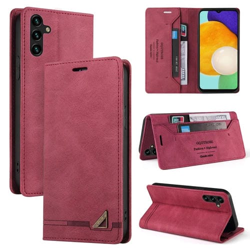 Funda de Cuero Samsung Galaxy A13 5G Skin Feel Tapa Horizontal Cepillo Antirrobo Soporte (Rojo Vino)