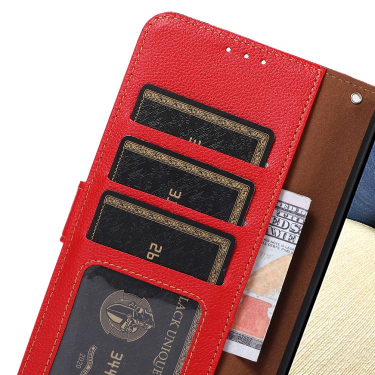 Funda de Cuero Khazneh Rfid con Textura de Lichi para OnePlus Ace 5 Pro / Ace 5 / 13R (Rojo)