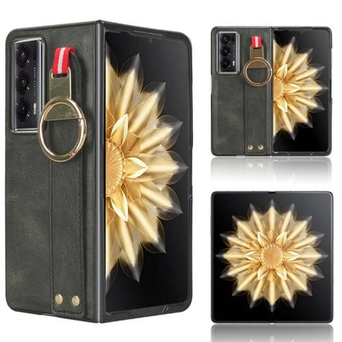 Funda Trasera de Cuero para Honor Magic V2 con Pulsera (Verde)