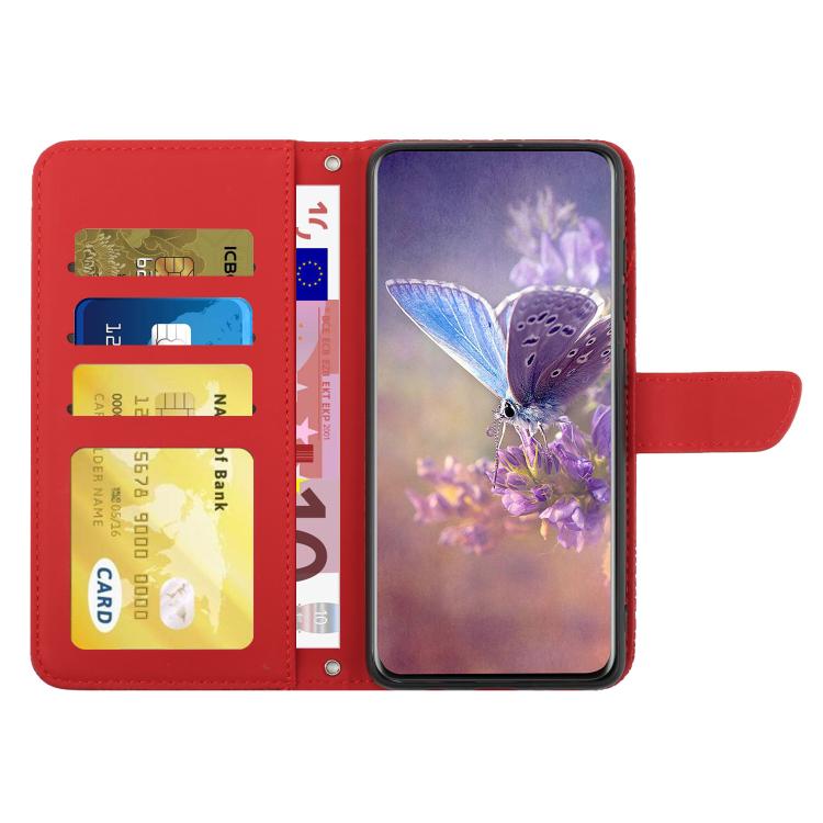 Funda de Cuero con Relieve Peonía y Mariposa para OnePlus 13R (Rojo)