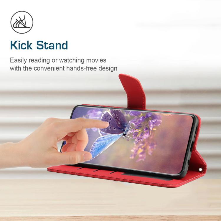 Funda de Cuero con Relieve Peonía y Mariposa para OnePlus 13R (Rojo)
