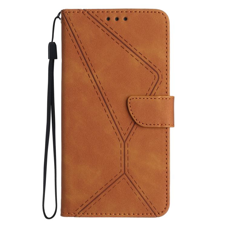 Funda de Cuero con Relieve y Costuras para OnePlus 13 (Marrón)