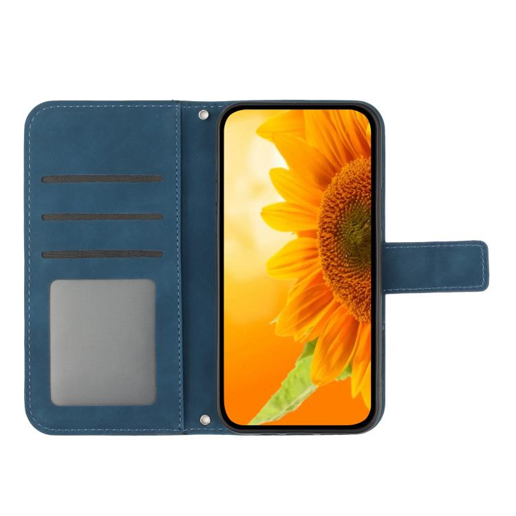 Funda de Cuero con Relieve Girasol para OnePlus 13 (Azul Tinta)