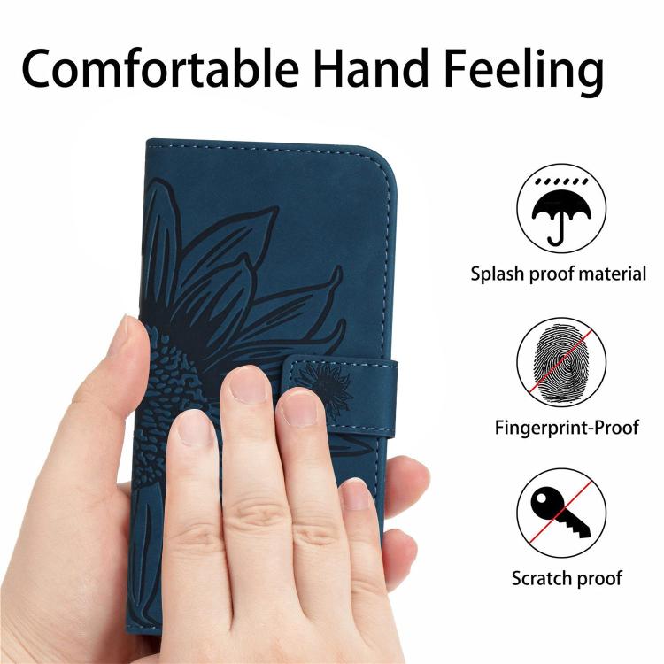 Funda de Cuero con Relieve Girasol para OnePlus 13 (Azul Tinta)
