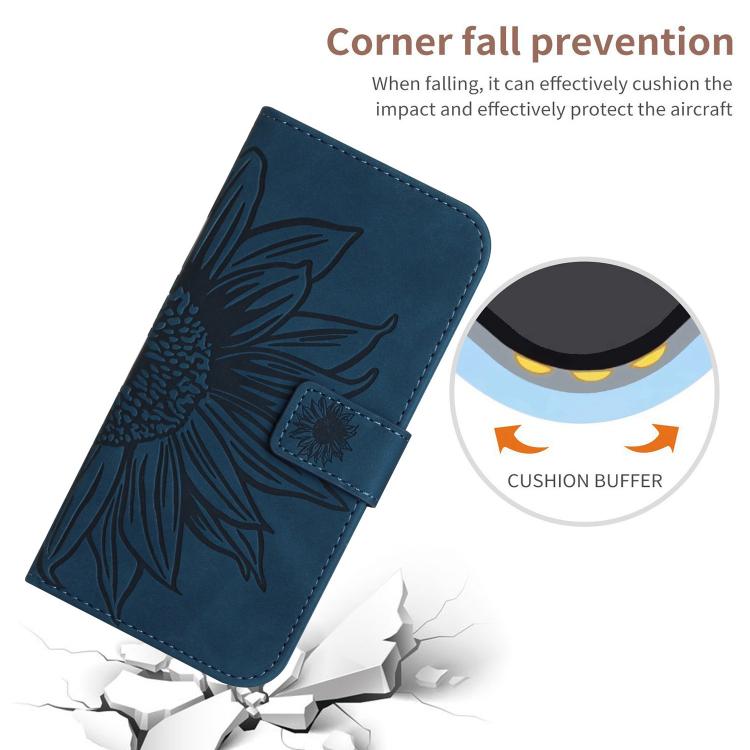 Funda de Cuero con Relieve Girasol para OnePlus 13 (Azul Tinta)