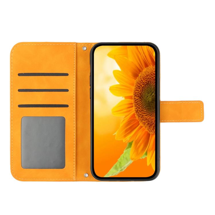 Funda de Piel con Relieve de Girasol para OnePlus 13R (Amarillo)
