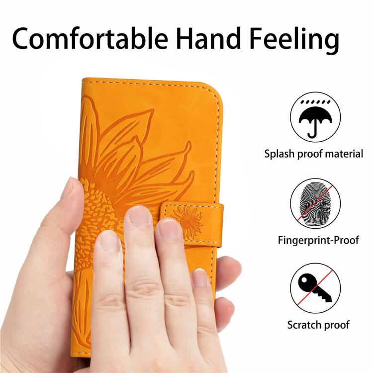 Funda de Piel con Relieve de Girasol para OnePlus 13R (Amarillo)