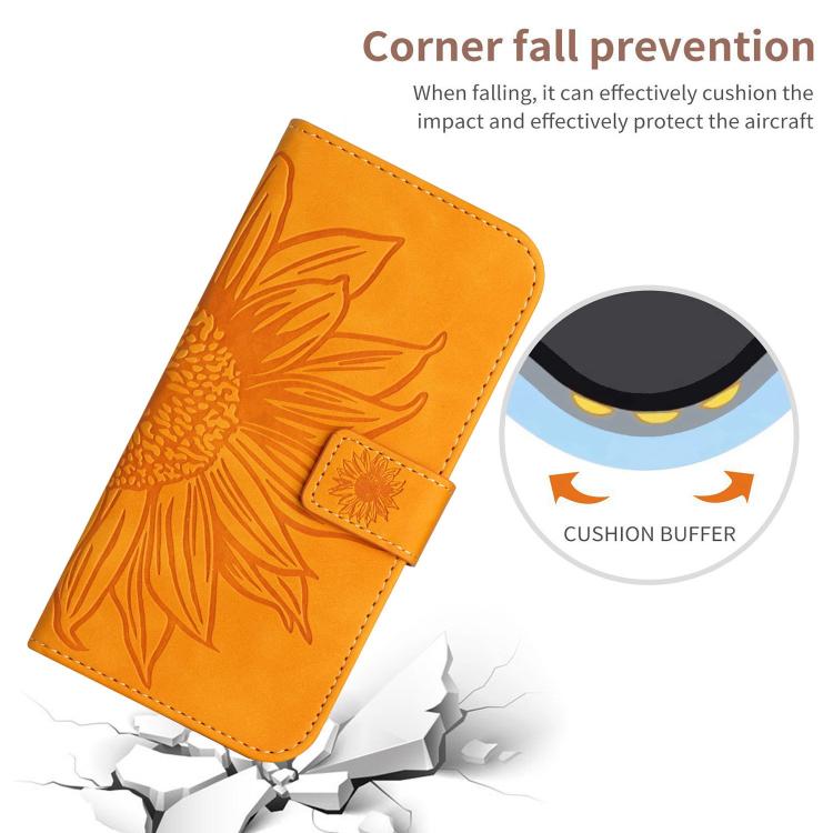 Funda de Piel con Relieve de Girasol para OnePlus 13R (Amarillo)