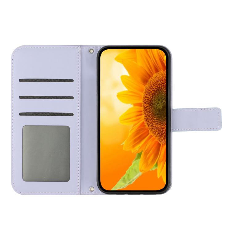 Funda de Piel con Relieve de Girasol y Cordón para OnePlus 13R (Morado)