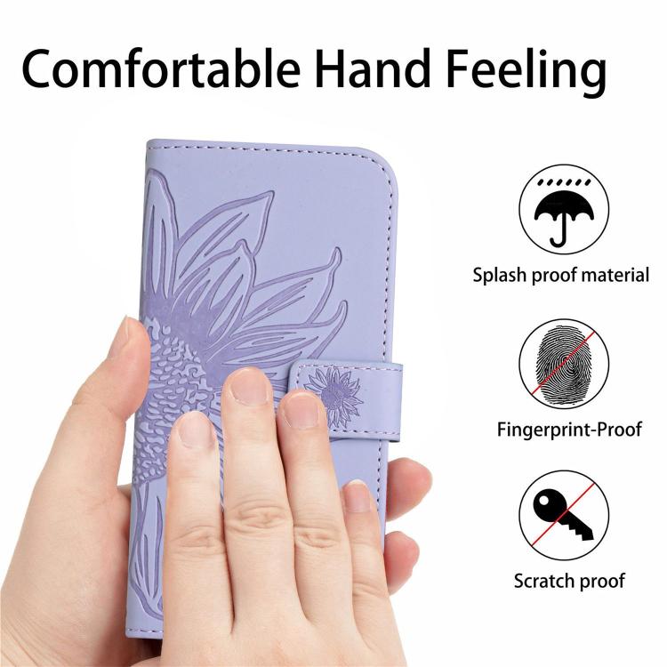 Funda de Piel con Relieve de Girasol y Cordón para OnePlus 13R (Morado)