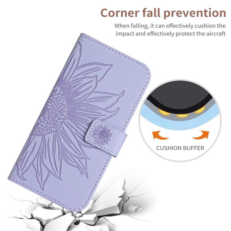 Funda de Piel con Relieve de Girasol y Cordón para OnePlus 13R (Morado)