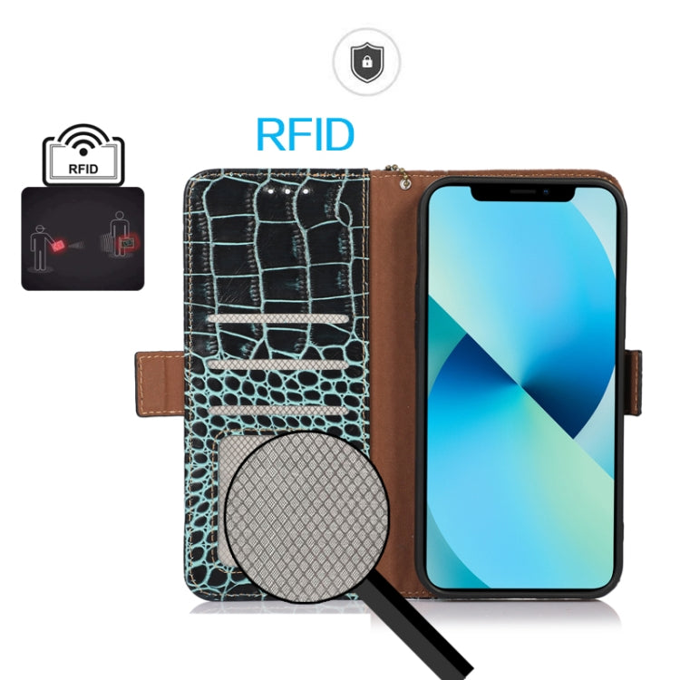 Funda para Teléfono OnePlus Nord 13 con Piel de Vaca y Cocodrilo (Verde)