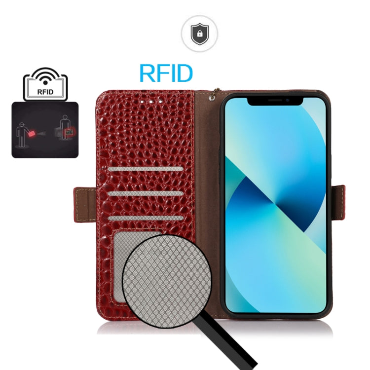 Funda para Teléfono OnePlus Nord 13 con Capa Superior de Piel de Vaca y Cocodrilo (Rojo)