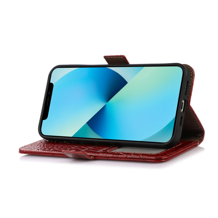 Funda para Teléfono OnePlus Nord 13 con Capa Superior de Piel de Vaca y Cocodrilo (Rojo)