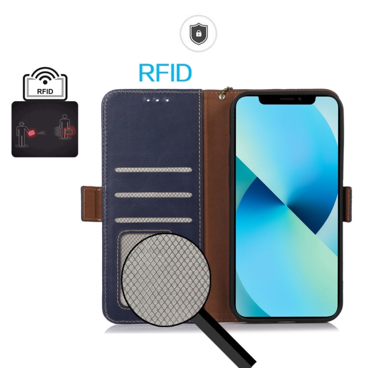 Funda de Teléfono OnePlus Nord 13 Cuero Genuino Crazy Horse Rfid Cierre Magnético (Azul)