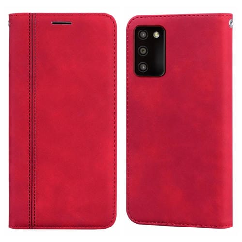 Funda para Teléfono Samsung Galaxy A03S Frosted Business con Tapa Horizontal Magnética de PU (Rojo)