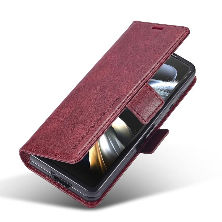 Funda de cuero antirrobo LC.IMEEKE RFID para Samsung Galaxy Z Fold7 5G (roja)