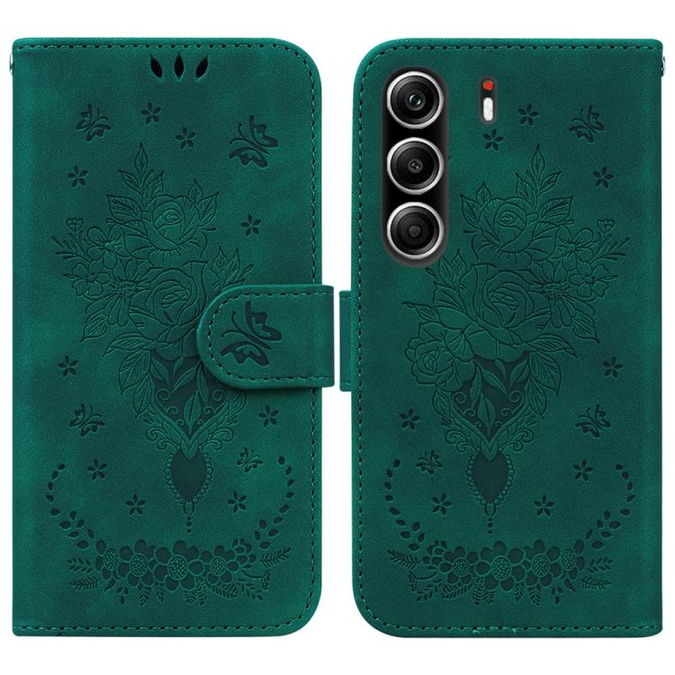 Funda de cuero con relieve de mariposa rosa para Tecno Camon 40 Pro 4G (verde)