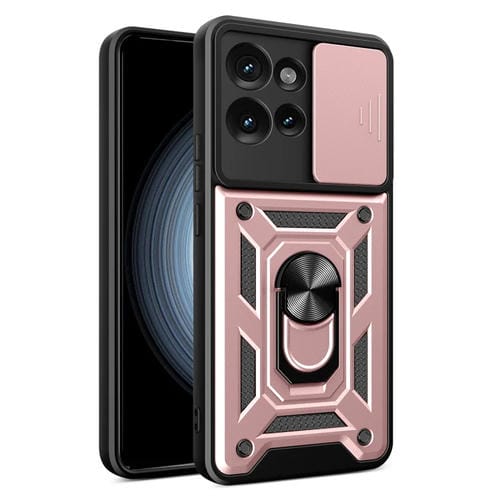 Funda híbrida TPU y PC con cubierta deslizante para cámara Motorola Edge 50 5G (Oro Rosa)
