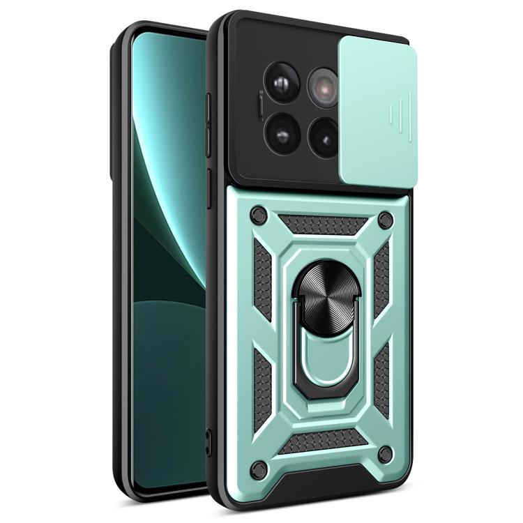 Funda Híbrida TPU y PC con Cubierta Deslizante para Cámara OnePlus 13R 5G (Verde Menta)