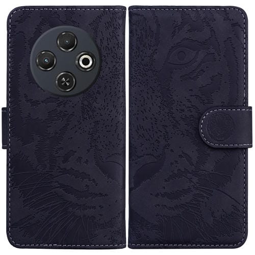 Funda de Cuero con Tapa para Tecno Spark 30C (Negro) con Estampado de Tigre