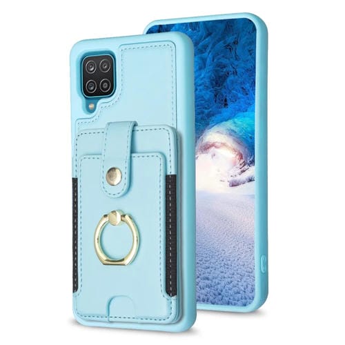 Para Samsung Galaxy A12 BF27 Metal Ring Card Bag Holder Phone Case (Azul)