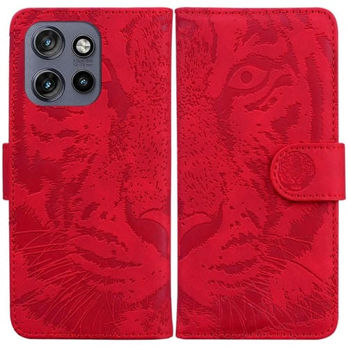 Funda de Cuero para Motorola Edge 50 Neo 5G con Estampado de Tigre en Relieve (Rojo)