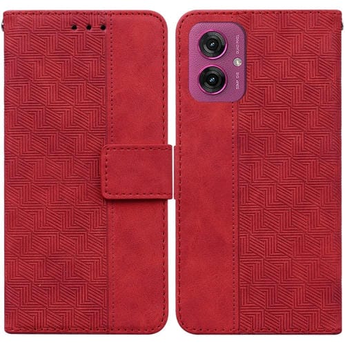 Funda de Cuero con Relieve Geométrico para Motorola Moto G55 (Rojo)