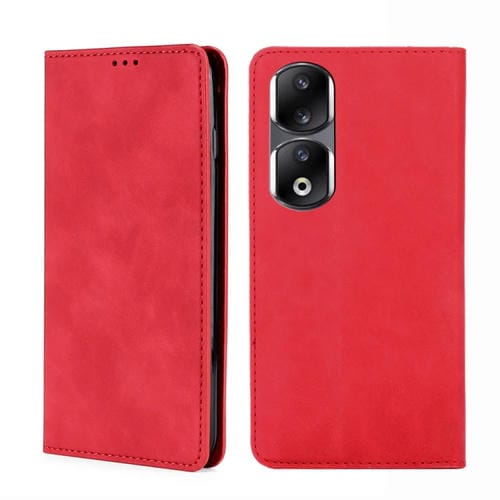 Funda Magnética de Cuero para Honor 90 Pro 5G Skin Feel (Rojo)