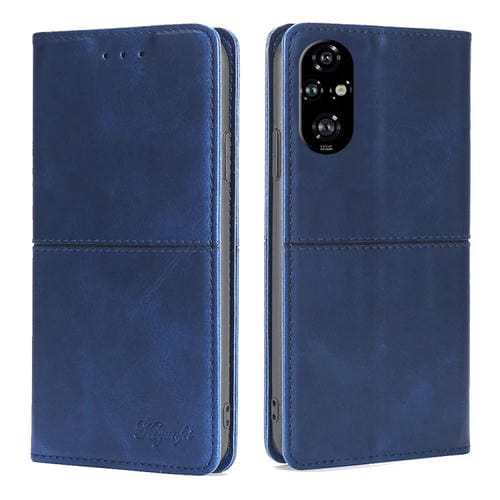 Funda de Cuero Magnética Textura de Vaca para Honor 200 Pro 5G (Azul)