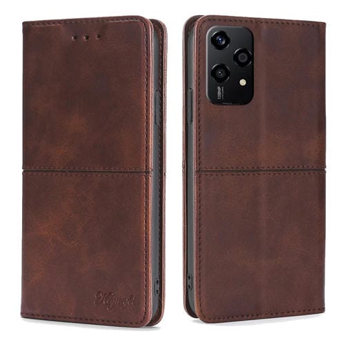 Funda de Cuero Textura de Vaca con Cierre Magnético para Honor 200 Lite 5G (Marrón Oscuro)