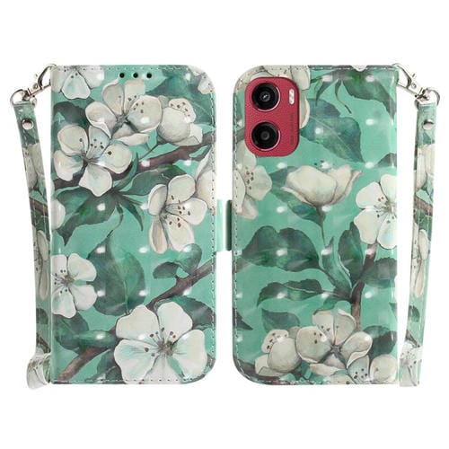 Funda de Cuero con Tapa para Motorola Moto G05/E15 (Flor de Acuarela)