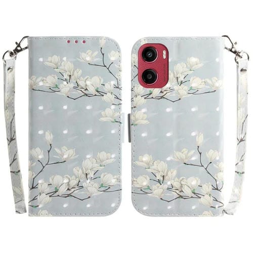 Funda de Cuero con Tapa 3D para Motorola Moto G05/E15 (Magnolia)