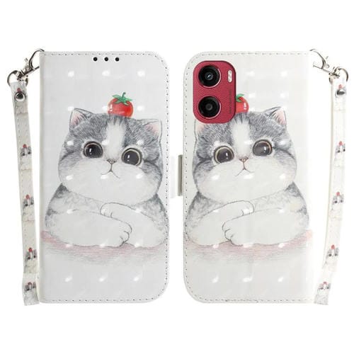 Funda de Cuero con Tapa 3D para Motorola Moto G05/E15 (Lindo Gato)