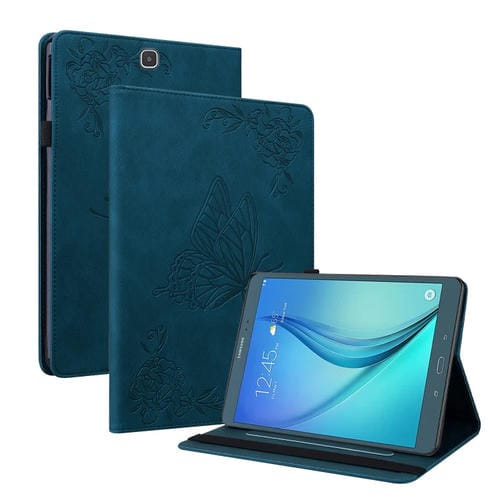 Funda para Tablet Samsung Galaxy Tab A 9.7 T550 T555 Cuero Relieve Flor Mariposa (Azul)