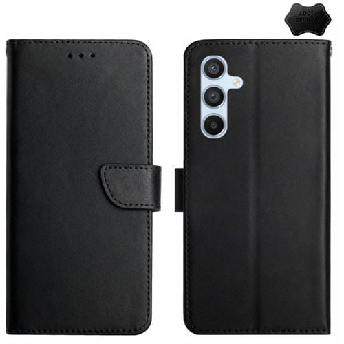Funda para Teléfono Samsung Galaxy M15 5G Ht02 con Tapa de Cuero Genuino a Prueba de Huellas (Negro)