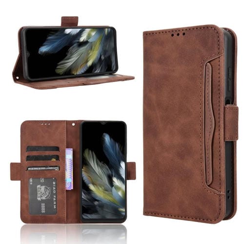 Funda de Piel Textura Becerro con Ranuras para Tarjetas para BlackView Wave 8 / 8C / Oscal Flat 2 (Marrón)