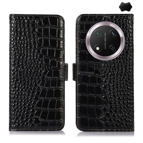 Funda para Teléfono Honor X9C 5G con Capa Superior de Piel de Vaca y Cocodrilo (Negro)