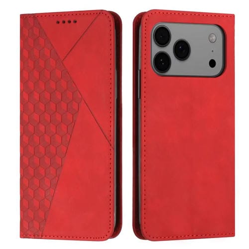 Funda de cuero magnética con textura de diamante para iPhone 17 Pro Max (roja)