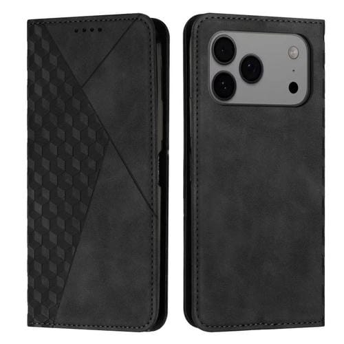 Funda de cuero magnética con textura de diamante para iPhone 17 Pro Max (negro)