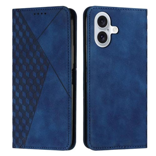 Funda de cuero magnética con textura de diamante para iPhone 17 (azul)