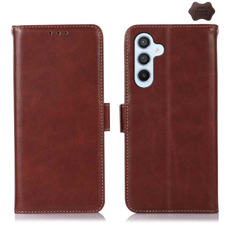 Funda de piel de vacuno Crazy Horse para Samsung Galaxy S25 FE 5G (marrón)