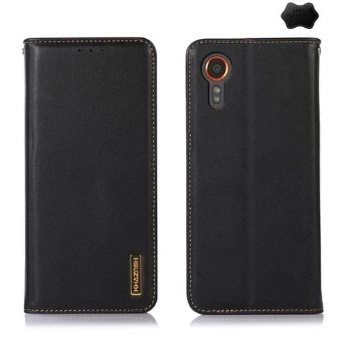 Funda para Teléfono Samsung Galaxy Xcover 7 Khazneh Nappa Cuero de Vaca con Capa Superior (Negro)