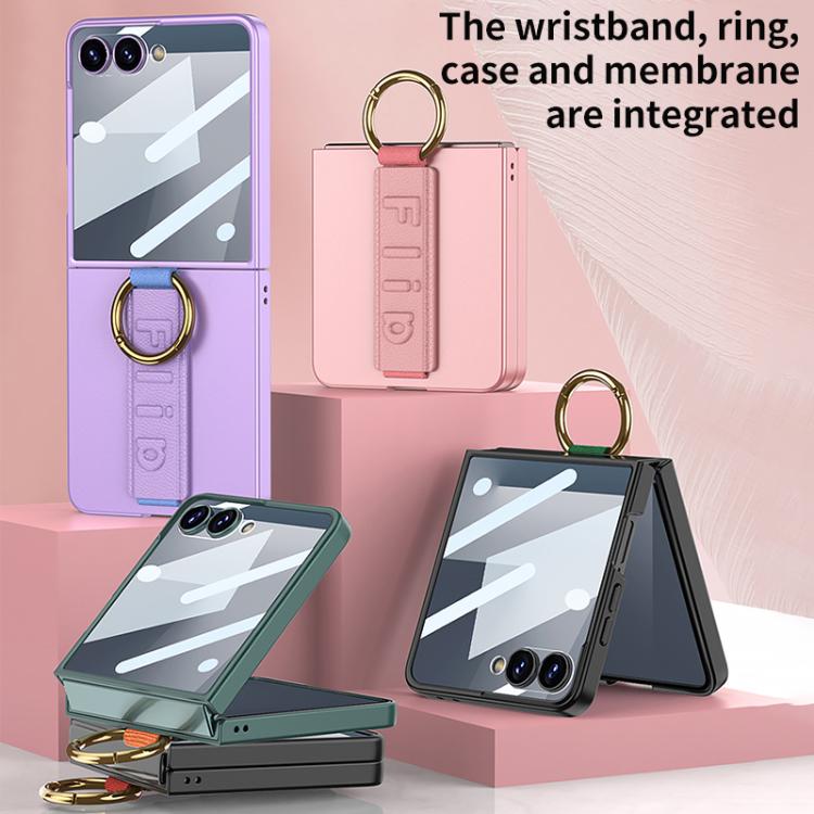 Funda ultrafina GKK integrada a prueba de golpes con correa de muñeca y anillo para Samsung Galaxy Z Flip7 5G (negra)
