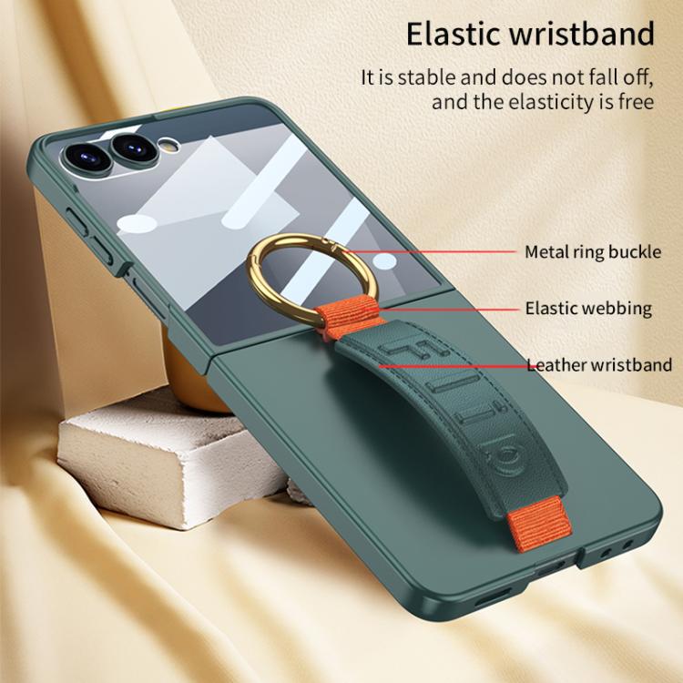 Funda ultrafina GKK integrada a prueba de golpes con correa de muñeca y anillo para Samsung Galaxy Z Flip7 5G (negra)