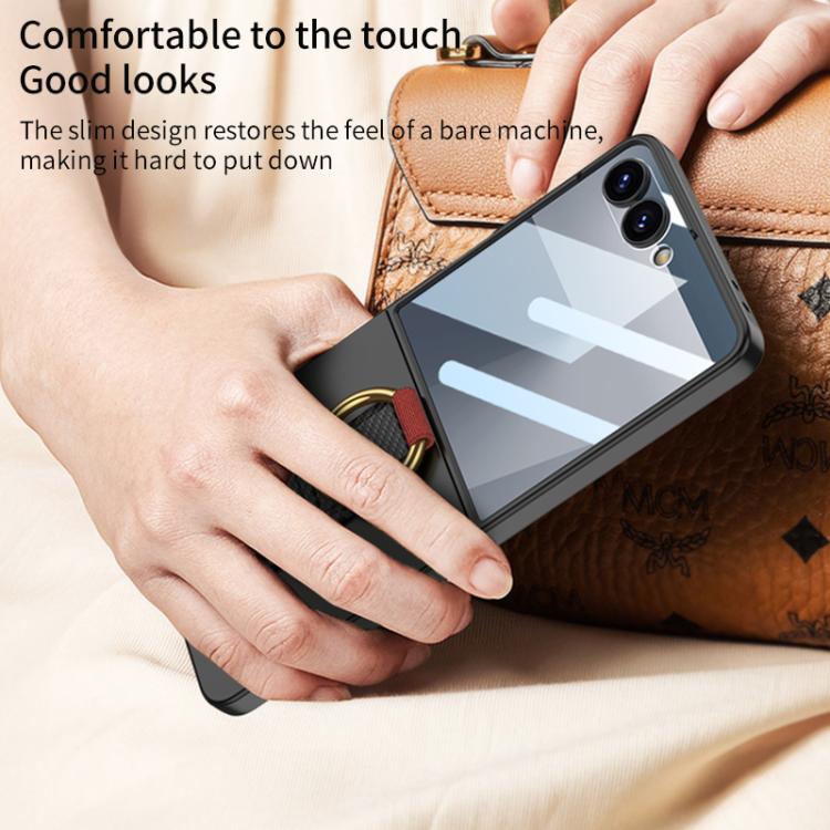 Funda ultrafina GKK integrada a prueba de golpes con correa de muñeca y anillo para Samsung Galaxy Z Flip7 5G (negra)