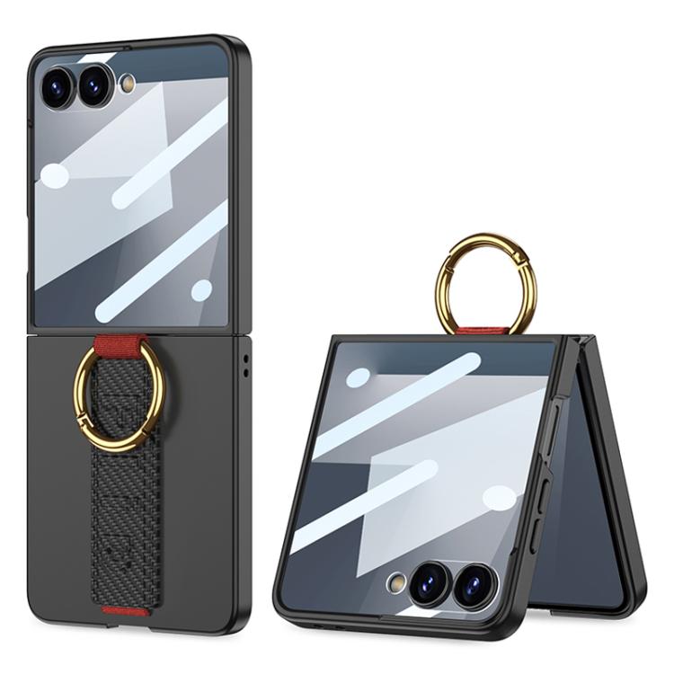Funda ultrafina GKK integrada a prueba de golpes para Samsung Galaxy Z Flip7 5G con correa de muñeca de aro (fibra de carbono)