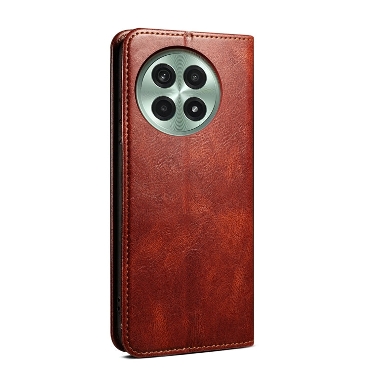Funda de Cuero Crazy Horse con Cera de Aceite para OnePlus 13 (Marrón)