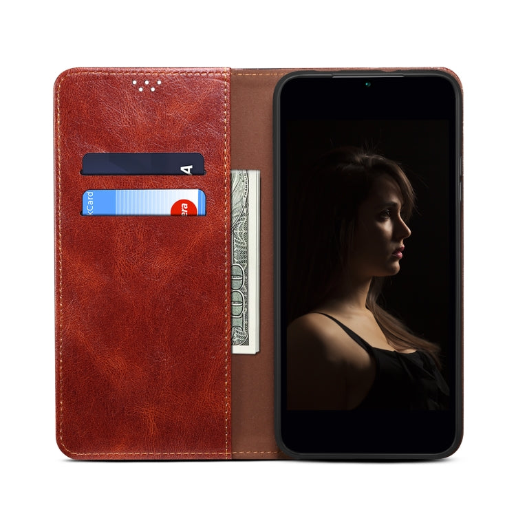 Funda de Cuero Crazy Horse con Cera de Aceite para OnePlus 13 (Marrón)