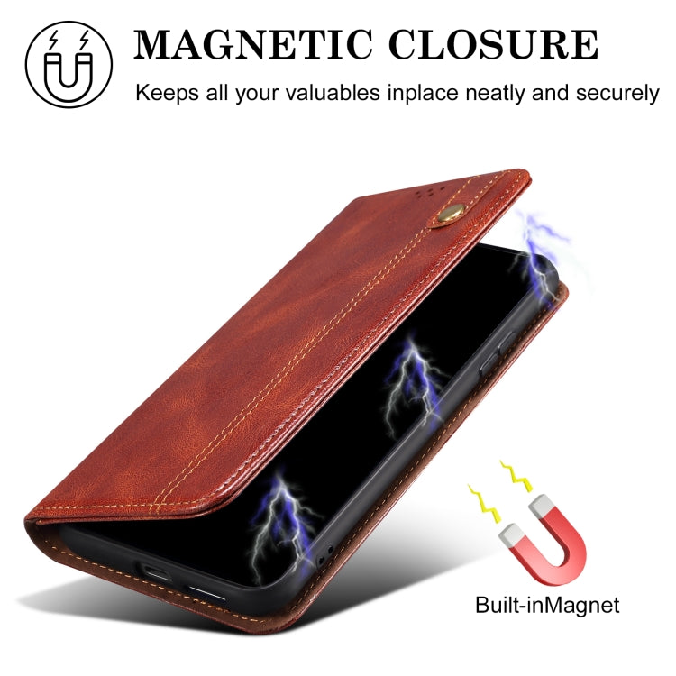 Funda de Cuero Crazy Horse con Cera de Aceite para OnePlus 13 (Marrón)